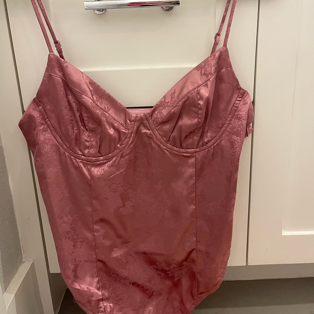 Revolve pink satin body suit